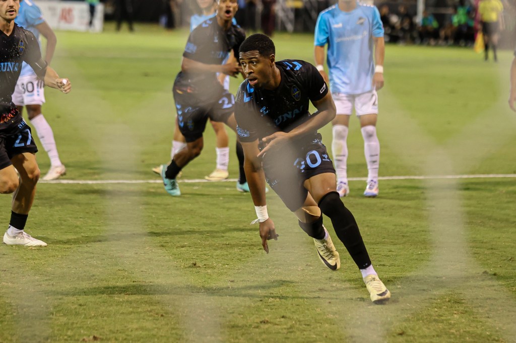Las Vegas Lights forward and USL Championship Team of the Week honoree Khori Bennett celebrating a goal