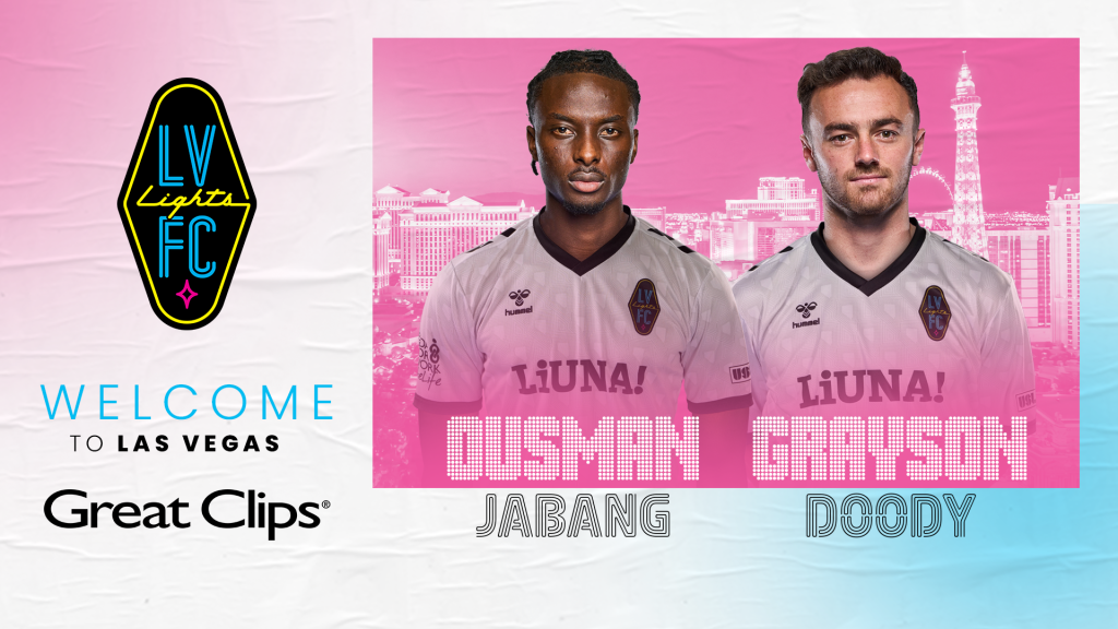 Graphic welcoming new Las Vegas Lights FC loanees Ousman Jabang and Grayson Doody
