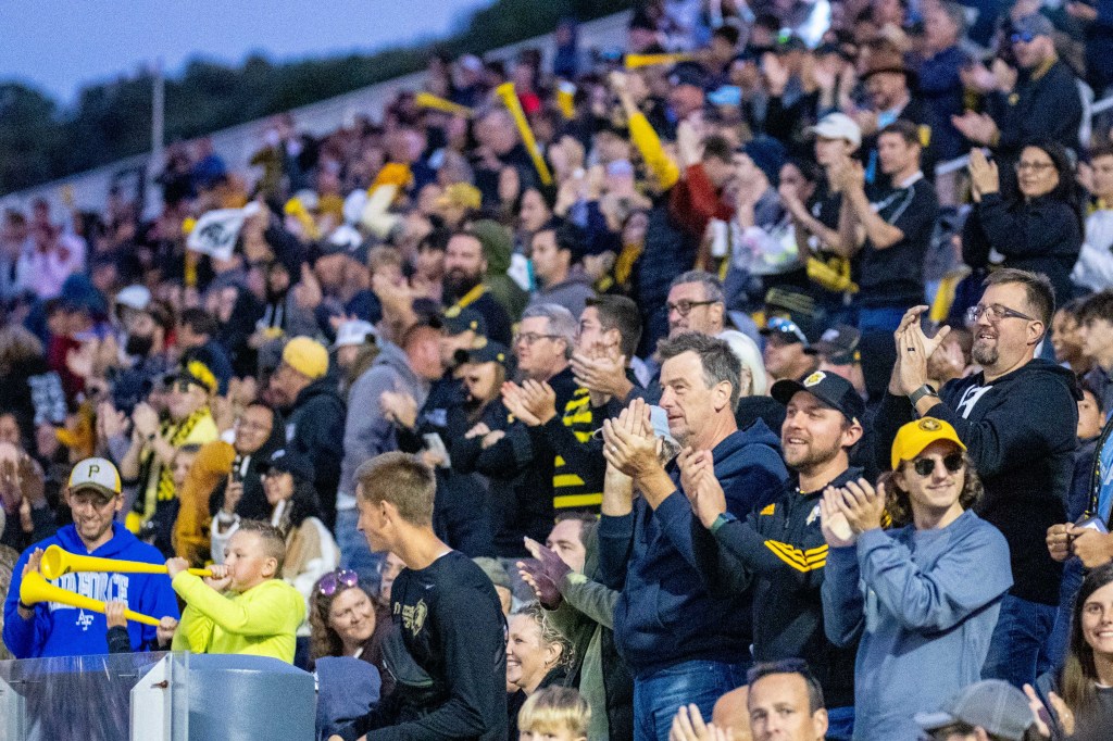 Fans at Highmark Stadium cheer during the Pittsburgh Riverhounds' 2-0 win over Rhode Island FC on Sept. 7, 2024