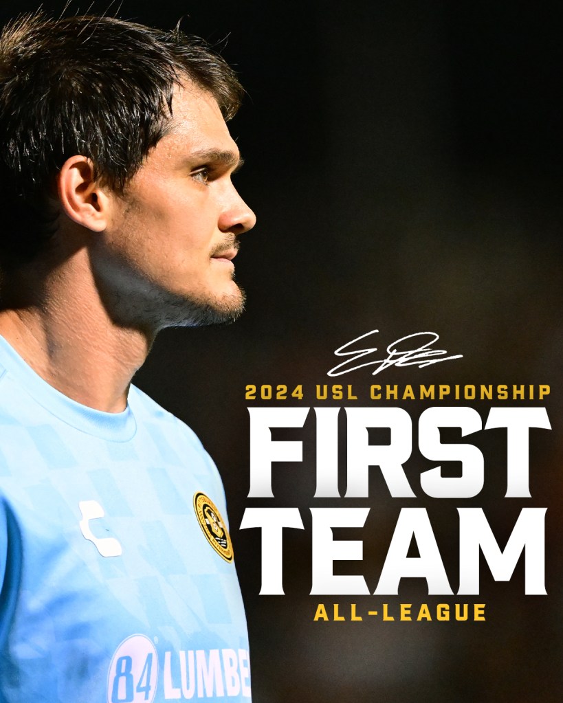 Picture of Eric Dick with his nomination to the 2024 USL first team All- League