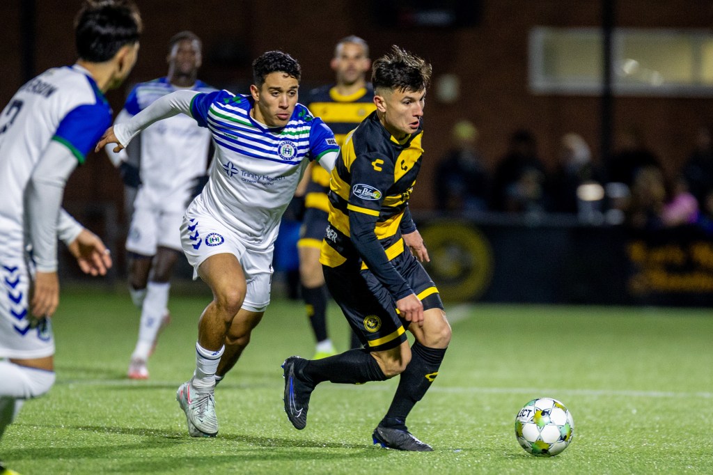 Riverhounds captain Danny Griffin scored the game winning goal in the team's home opener against Hartford Athletic on March 22, 2025 at Highmark Stadium. (Photo: Chris Cowger/Riverhounds SC)