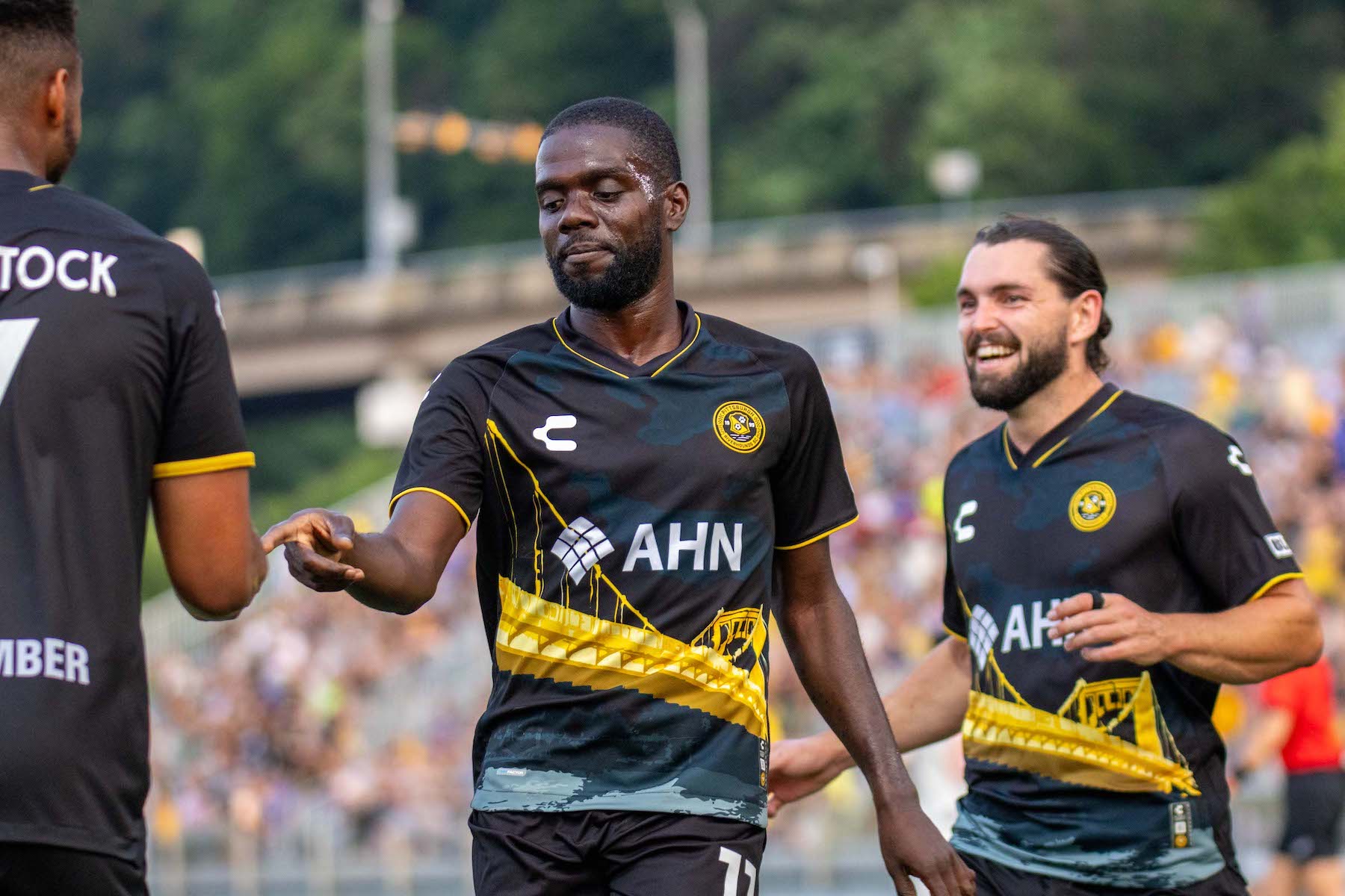 Kenardo Forbes leaves the field during the Riverhounds' 5-0 win over Oakland Roots SC on July 13, 2024 at Highmark Stadium in Pittsburgh. (Photo: Chris Cowger/Riverhounds SC)