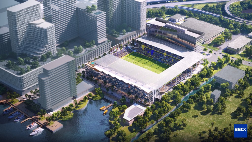 Rendering of Tampa Bay Sun FC vision for new Waterfront Stadium at Ybor Harbor