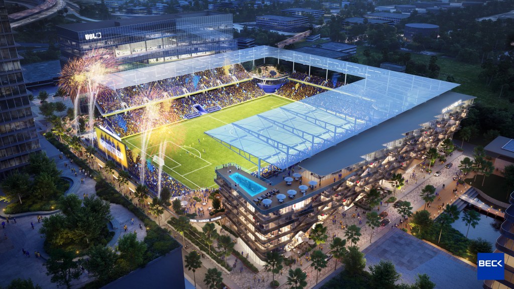 Rendering of Tampa Bay Sun FC vision for new Waterfront Stadium at Ybor Harbor