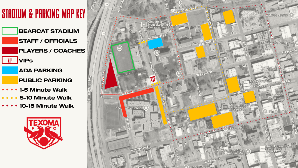 Texoma FC Stadium and Parking Map